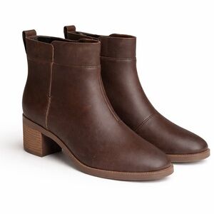 Clarks Brown Leather Ankle Boots Size 8W Block Heel Booties Clarks Collection
